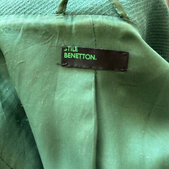 BENETON 100% Wool double breasted green coat made in Italy, size IT40, S - Picture 5 of 6